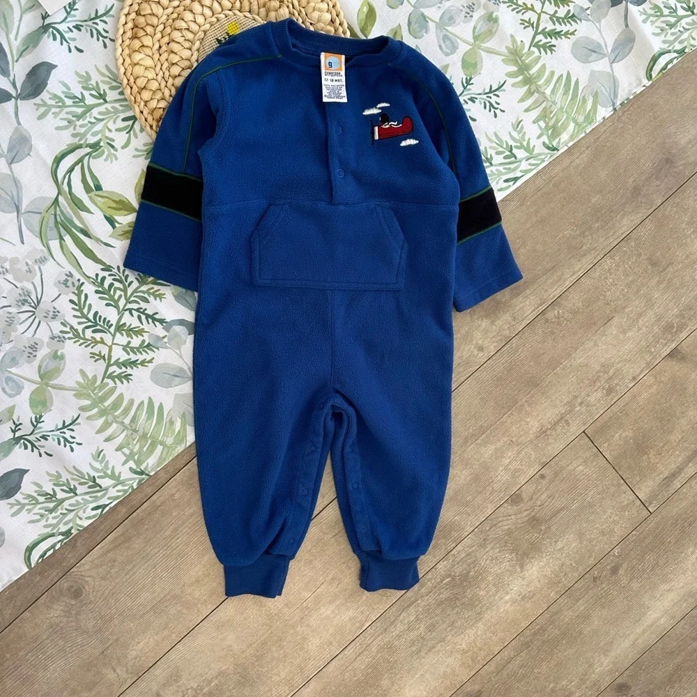 Vintage Y2K Gymboree Airplane Embroidered Coveralls Jumpsuit Cozy 12-18M Boy